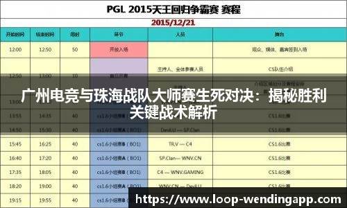 广州电竞与珠海战队大师赛生死对决:揭秘胜利关键战术解析